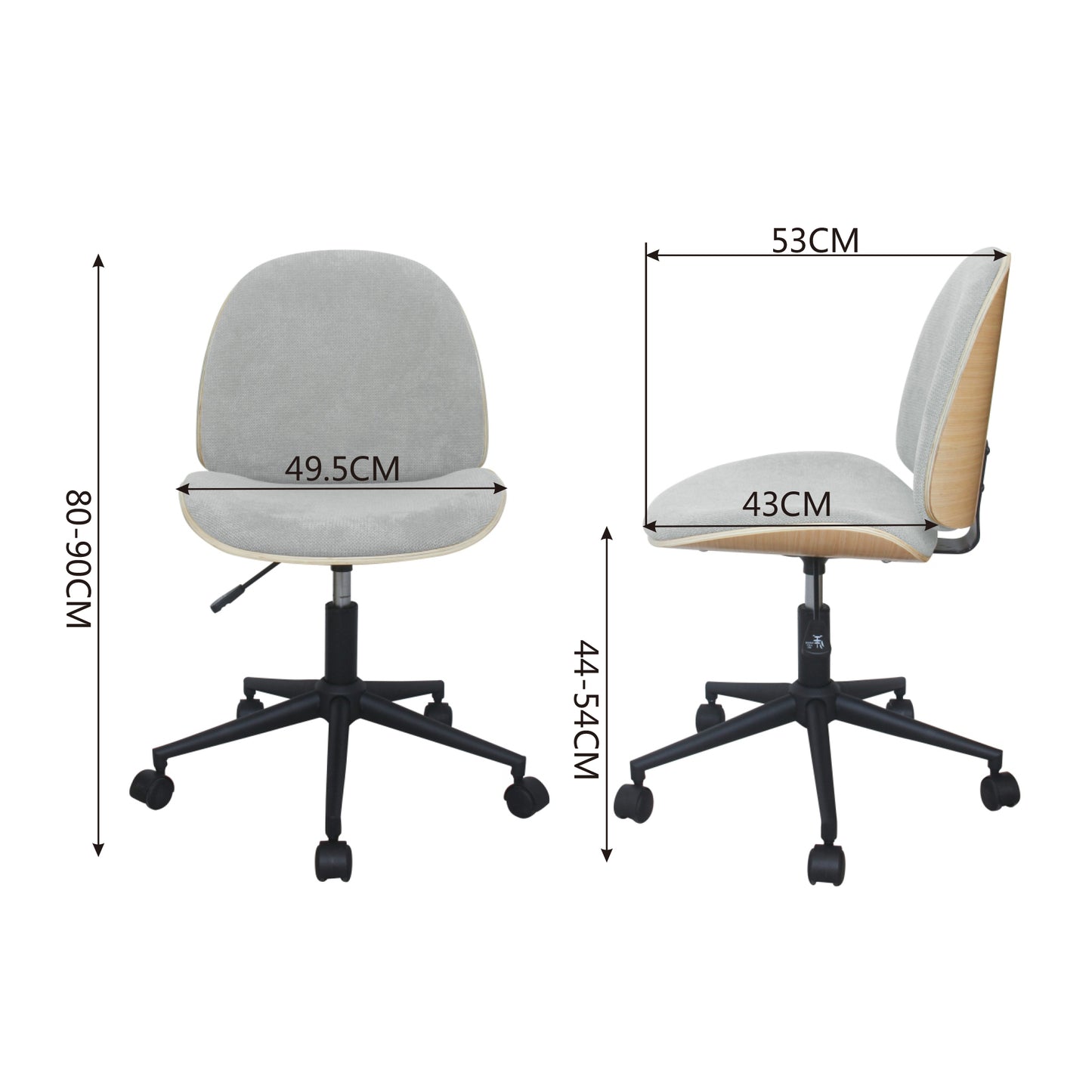 CHOTTO - Mio Fabric Adjustable Swivel Office Chair - Grey