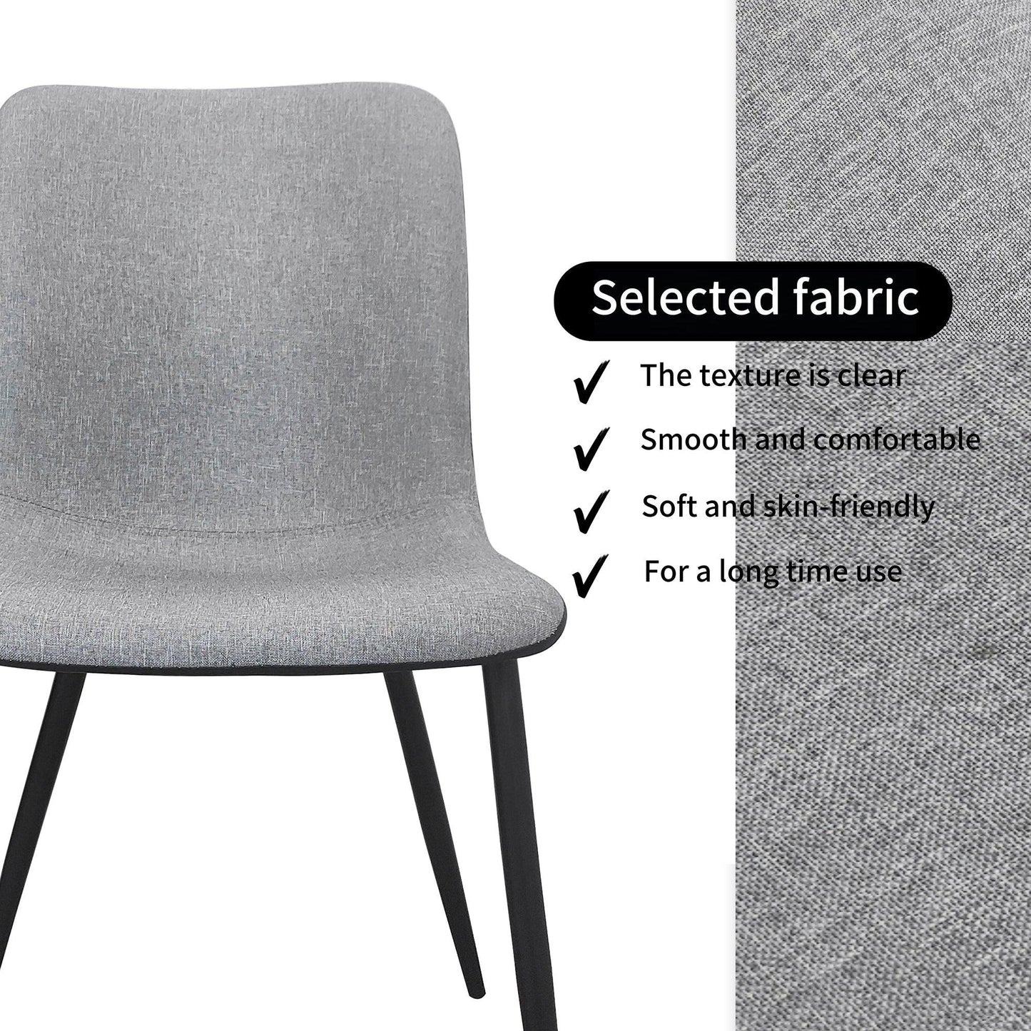 Kaito Fabric Dining Chairs With Metal Legs - Grey x 4 - Chotto Furniture