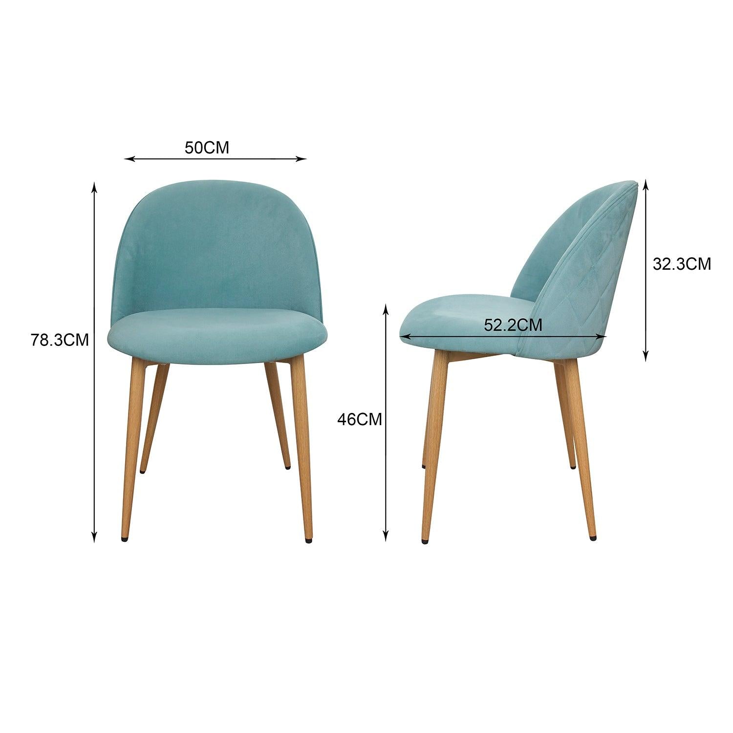 Nami Velvet Seat Metal Leg Dining Chairs - Blue x 2 - Chotto Furniture