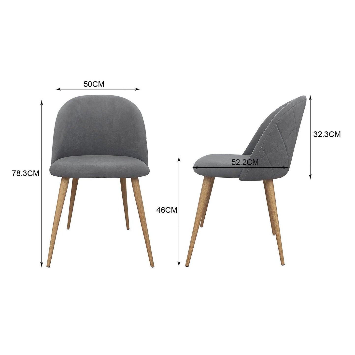 Nami Velvet Seat Metal Leg Dining Chairs - Grey x 2 - Chotto Furniture
