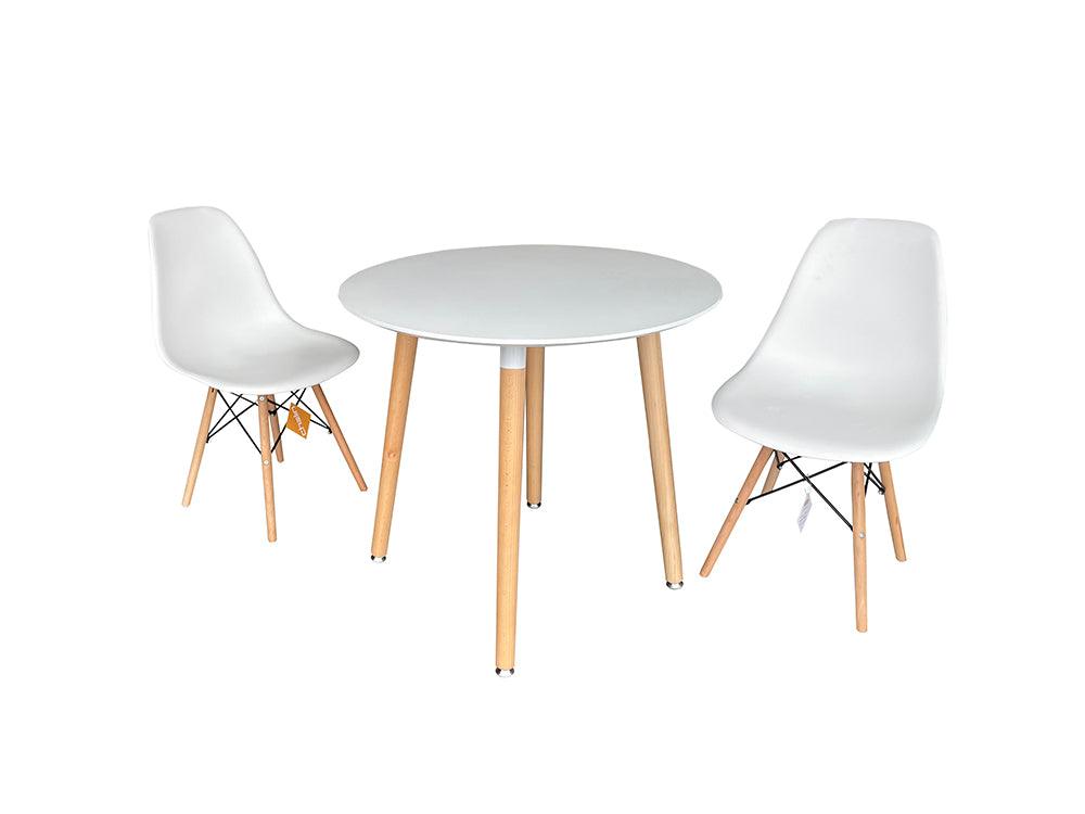Enso Round Top Dining Table with Wooden Legs - White - Chotto Furniture