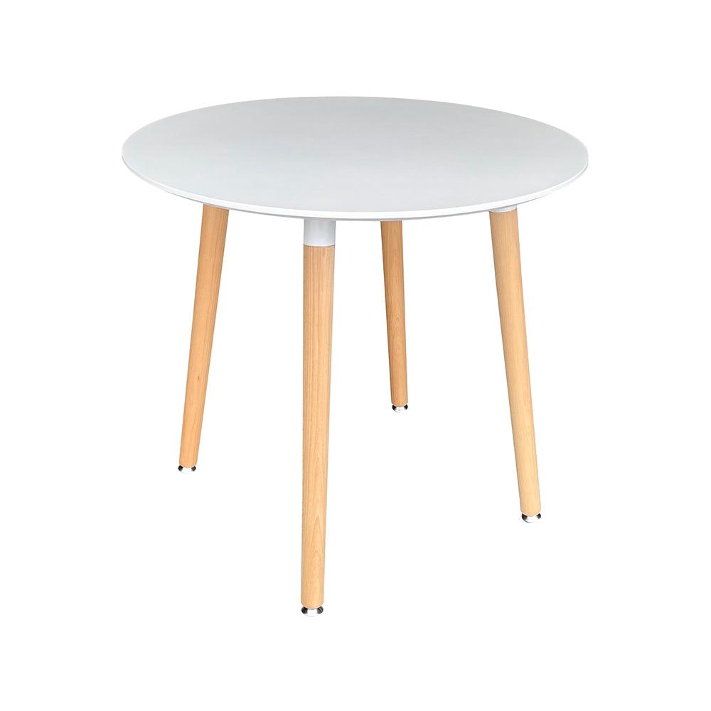 Enso Round Top Dining Table with Wooden Legs - White - Chotto Furniture