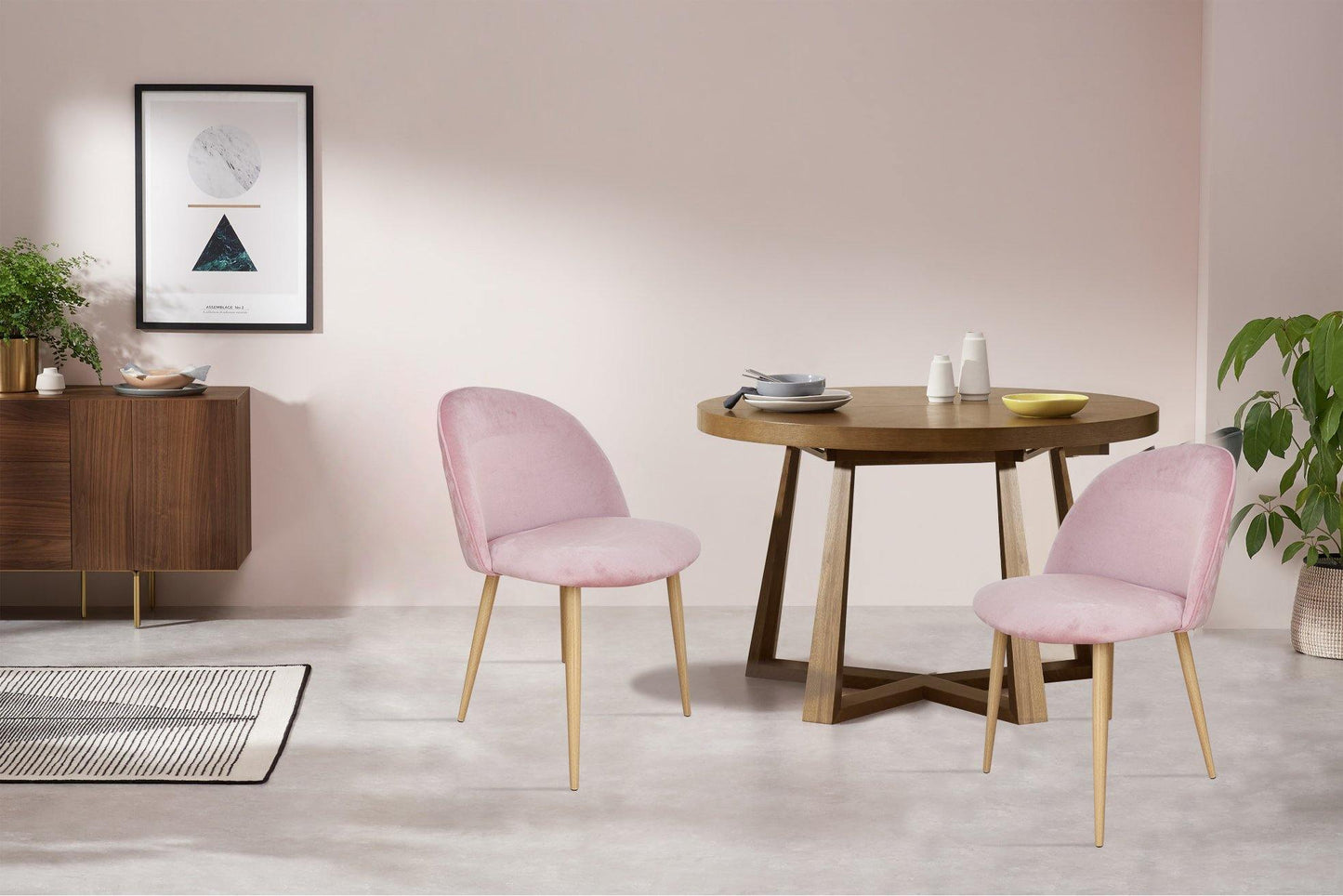 Nami Velvet Seat Metal Leg Dining Chairs - Pink x 2 - Chotto Furniture