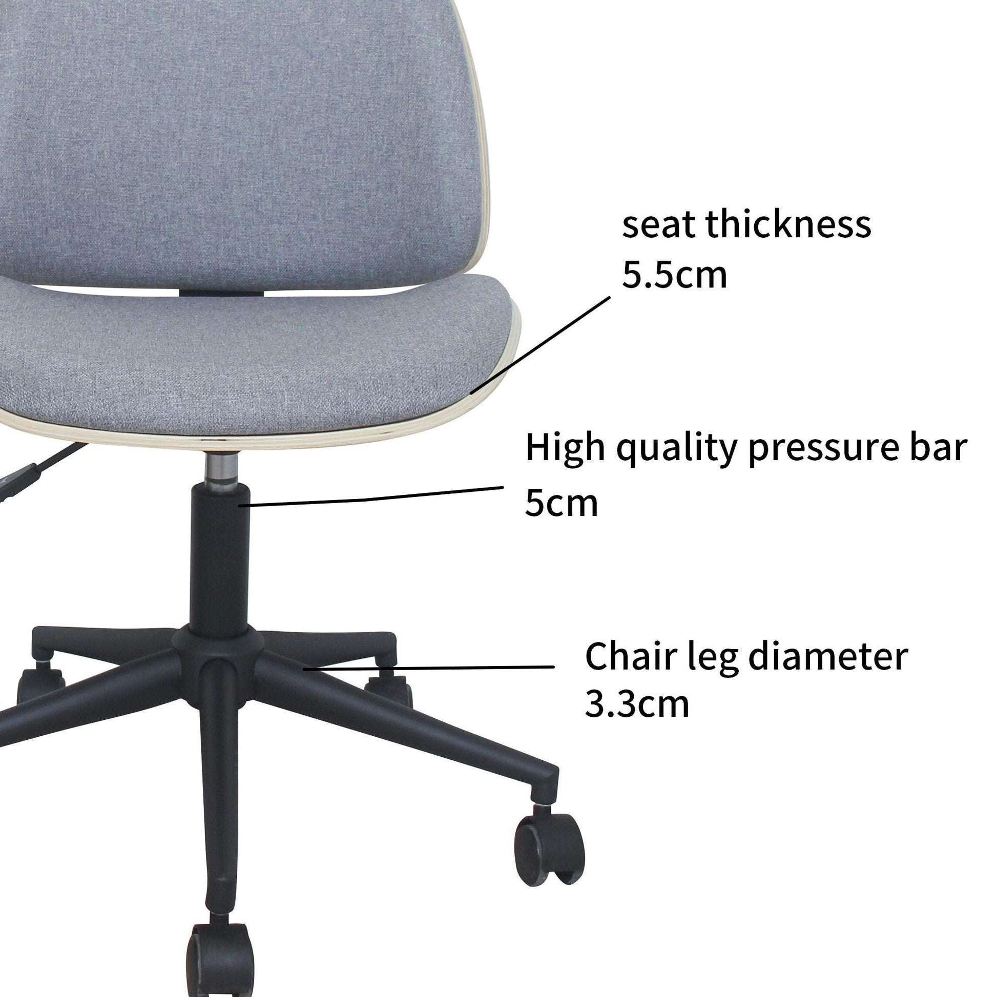 Mio Fabric Adjustable Swivel Office Chair - Grey - Chotto Furniture