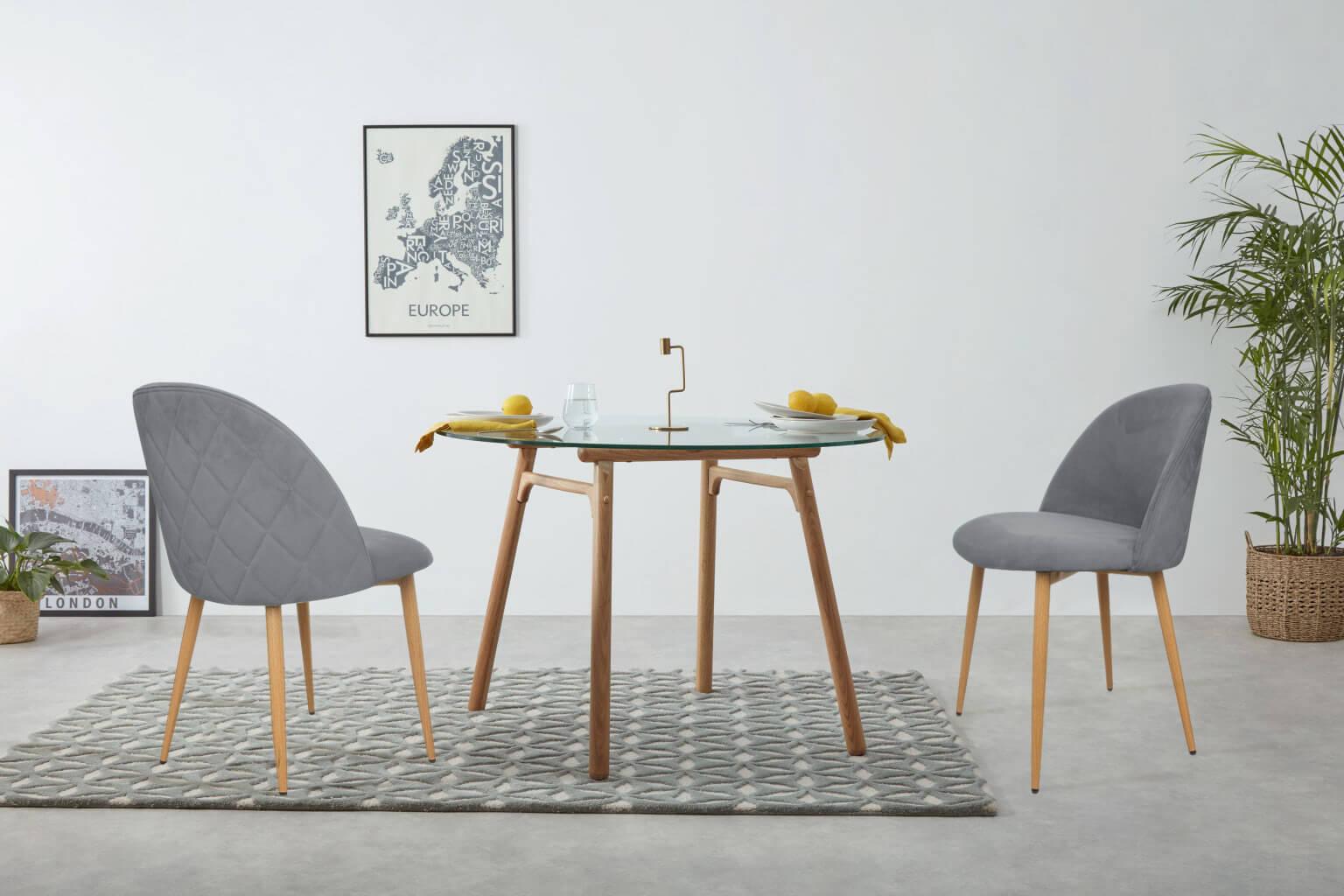 Nami Velvet Seat Metal Leg Dining Chairs - Grey x 2 - Chotto Furniture